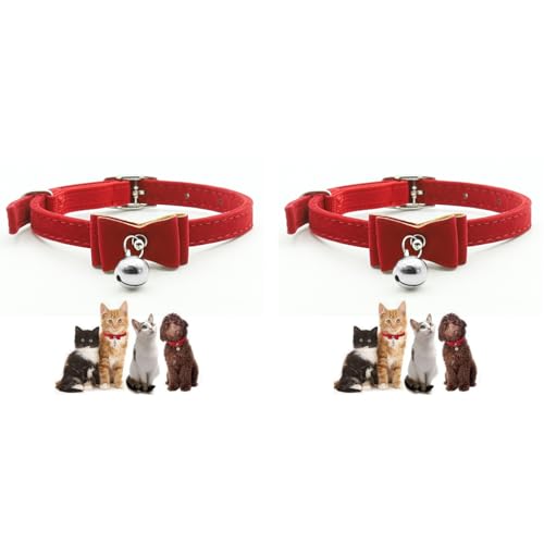 Qpets® Cat Collar Adjustable Belt Strong Breakaway Buckle with Bell Velvet Neck Strap Soft Plush Gift Total Length 36CM 14.17in 2 PCS