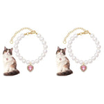 Qpets® Jewelry Cat Collar Pet Necklace with Pink Rhinestone Heart Charm Pearl Adjustable Puppy Valentine's Day Gift Photography Prop S 20-25CM 2 PCS
