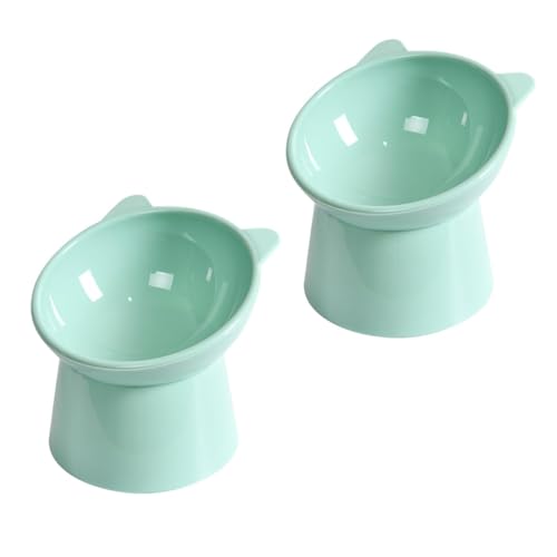 Qpets® Cat Feeding Bowl, 11.5cm Elevated Cat Bowl Feeder, Raised Anti Vomiting 45°Slanted Bowl Pet Food Dish Healthy with Anti-Tip Design for Kittens (2Pcs, Green)