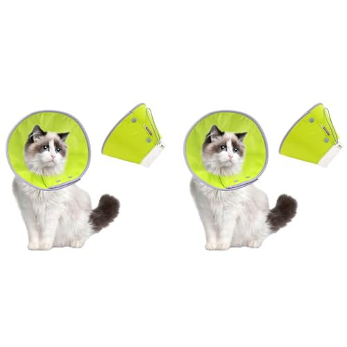 Qpets® Cat Cone Collar Adjustable Drawstring Polyester Cones After Surgery Pet Dog Recovery Comfy Protective Soft Head Neck for Cats 1.5-3Kg M 2PCS