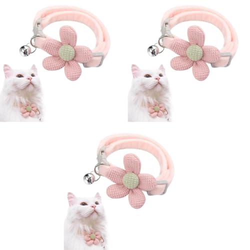 Qpets® Cat Collar Pet Cute Pink Flower with Bell Lovely Quick Release Adjustable Soft Plush Gift 3PCS
