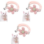 Qpets® Cat Collar Pet Cute Pink Flower with Bell Lovely Quick Release Adjustable Soft Plush Gift 3PCS