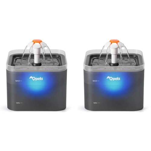 Qpets® Neverland Cat Water Fountain with LED Light 67oz 2.0L Ultra Quiet Drinking Fountain with Filter Automatic Pet for Cats and Small Dogs Grey 2 PCS