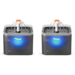 Qpets® Neverland Cat Water Fountain with LED Light 67oz 2.0L Ultra Quiet Drinking Fountain with Filter Automatic Pet for Cats and Small Dogs Grey 2 PCS