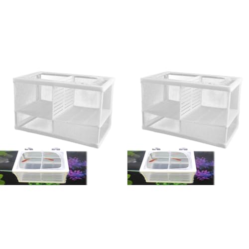 Qpets® Aquarium Fish Breeding Box in-Tank Floating with Suction Cups Small Nylon Mesh Quarantine Tank Insert Panels Plastic 16x15x15.5cm 2PCS