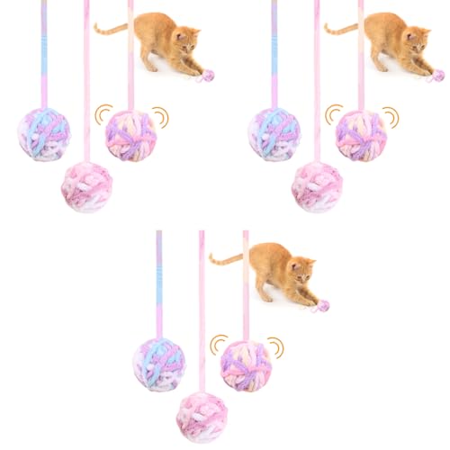 Qpets® Plush Cat Ball Toys Rattling Teasing with Built in Bell Colorful Woolen Sound Toy 9PCS