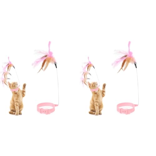 Qpets® Cat Toys Feather Collar with Teasing Toy Adjustable Stylish Design Interactive Elastic for Kittens Funny Playing Indoor 2PCS 20-32CM