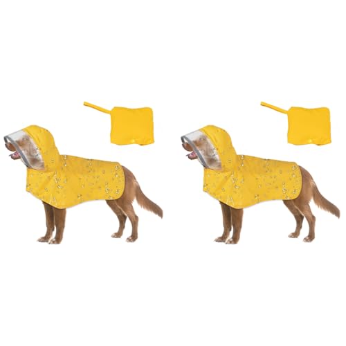 Qpets® Dog Rain Coat Monsoon-Proof Waterproof Design with Clear Wide Brim Hood Reflective Adjustable Elastic Leg Belly Straps Lightweight Anti-Wind for Large Breeds Outdoor Hikes XL 2 PCS