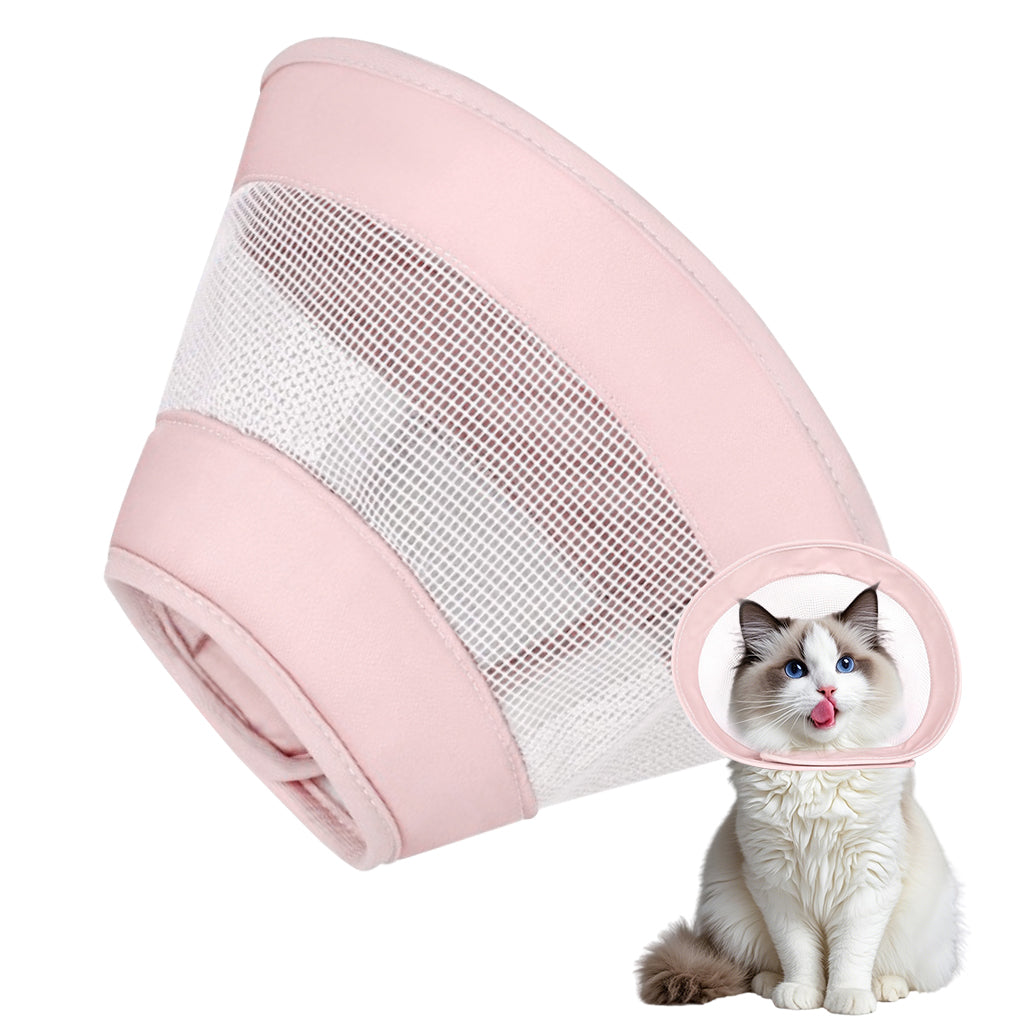 Qpets® Cat Cone Drawstring Adjustable Cat Cone Lick-proof Cat Cone for Recovery Protective Collar Patchwork Breathable Mesh Cat Cone Collar for Cat