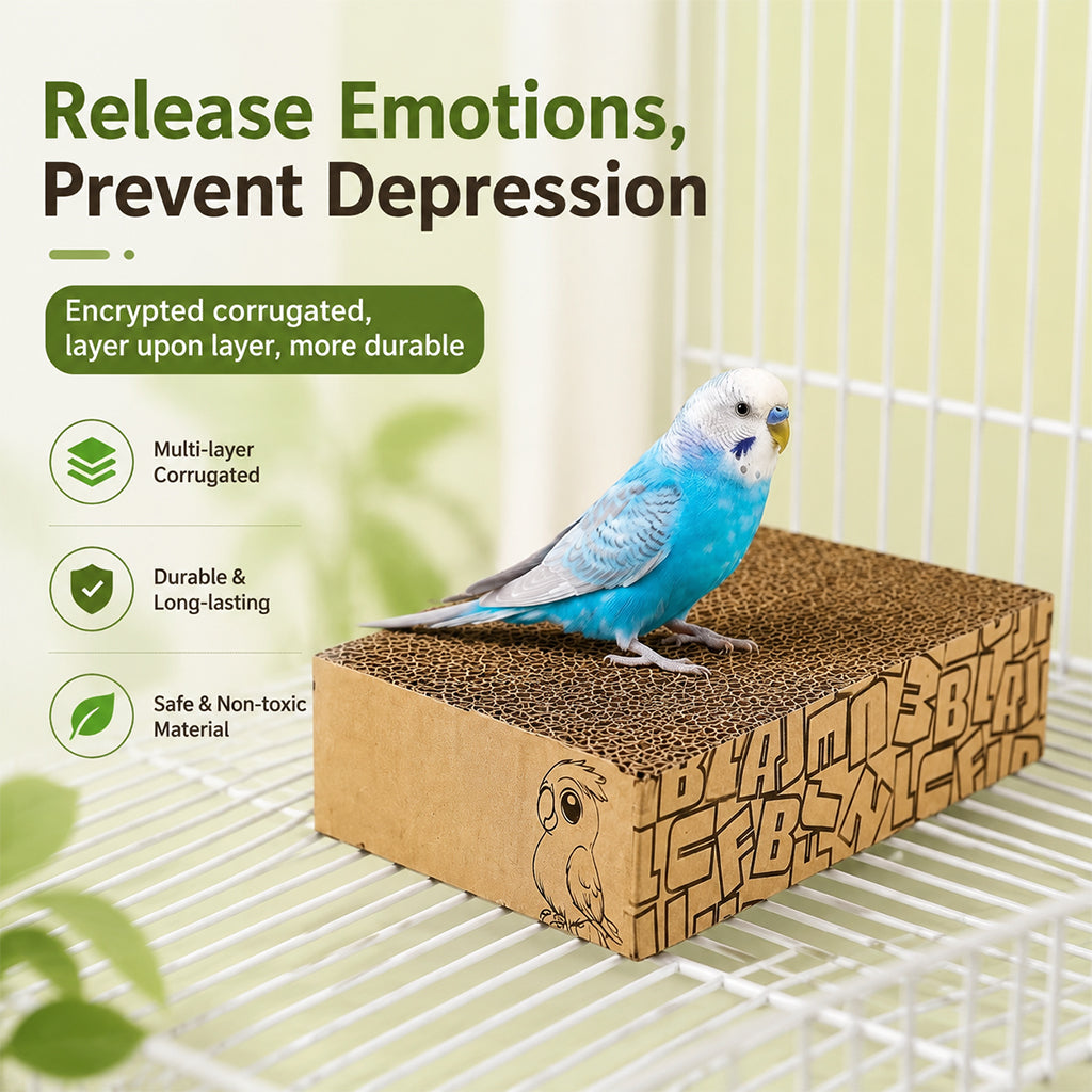Qpets Bird Chew Toy and Resting Perch Platform for Small Birds, Natural Cardboard Material