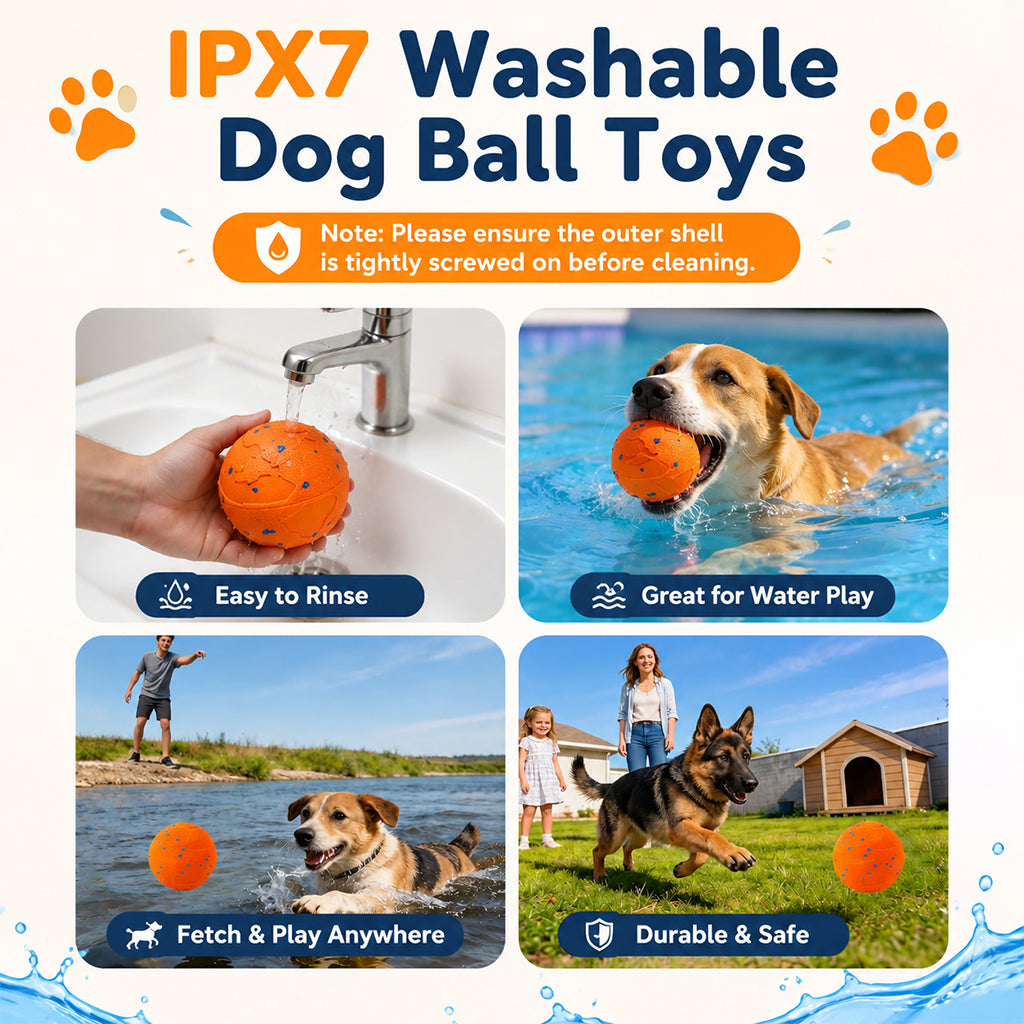 Qpets Interactive Dog Ball with 10mm ETPU Shell, Two Play Modes and IPX7 Waterproof Design