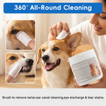 Qpets 3-in-1 Natural Cotton Pet Finger Wipes for Dogs and Cats, Teeth, Ears and Eyes, 50 Count