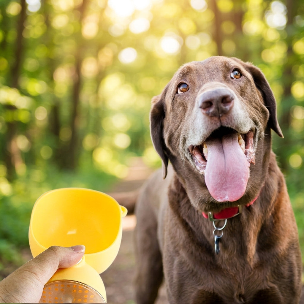 Qpets 380ml Dog Water Bottle with Integrated Trough, One-Button Flow Control and BPA-Free PP