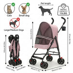Qpets Foldable Pet Stroller for Small Dogs and Cats, Up to 7kg, Mesh Window and One-Step Fold
