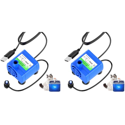 Qpets® Pet Water Fountain Pump Silent Upgraded USB Air with LED Indicator Light Automatic Power Outage After Shortage 5V Replacement 160L/h Max 2PCS