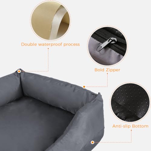Qpets® Dog Couch, Soft Couch-Style Pet Bed Resting Sleeping Sofa, 210 Oxford Cloth Waterproof, Anti-Slip Anti-Scratch Washable Dog Bed for Small Medium Pets Indoor Outdoor Use (75x55x19cm)