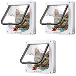 Qpets® Cat Door 4 Way Locking Pet Door for Small Dog Indoor House Flap Flexible in Out Lockable One Way Two Size L 3 PCS