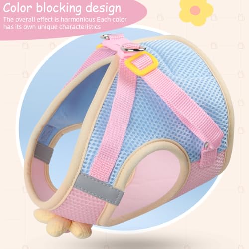 Qpets® Cat Vest Harness with 1.5m Leash Cute Flower Belt Breathable Mesh Quick Release Buckle 360 Swivel Hook Design for Outdoor Walking Travel M Bust 35-40cm 2PCS