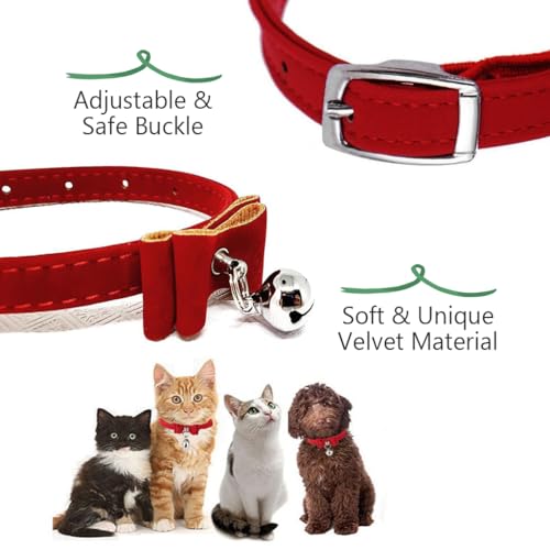 Qpets® Cat Collar Adjustable Belt Strong Breakaway Buckle with Bell Velvet Neck Strap Soft Plush Gift Total Length 36CM 14.17in 2 PCS