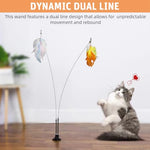 Qpets® Cat Feather Toy Feathered Teasing Wand Dual-Wire Flexible Suction Cup Colored Floor 2 PCS