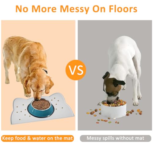 Qpets® Pet Feeding Mat Dog Cat Food Silicone Easy Cleaning Anti-Slip Floor Tray Grey 44x24cm 2 PCS