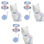 Qpets® Cat Harness with Leash Set for Small Cats Quick Release Buckle Escape Proof Cute Flower Pet Belt Outdoor Walking Travel M Chest 27-43cm Neck 23-33cm 3PCS