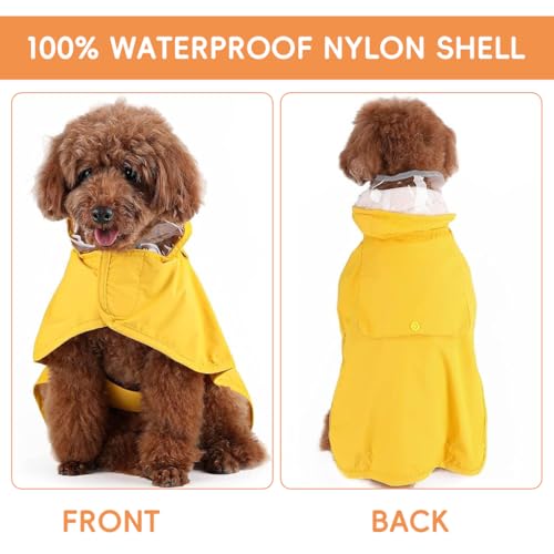 Qpets® Dog Rain Coat Monsoon-Proof Waterproof Design with Clear Wide Brim Hood Reflective Rim Adjustable Elastic Leg Belly Straps Lightweight Anti-Wind for Large Breeds Outdoor Hikes XL 3 PCS