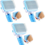 Qpets® Slicker Dog Comb Hair Brush Pet Grooming Massaging Use to Clean Loose Fur Dirt Great for Dogs Cats with Short Medium Long Hair Blue 3PCS
