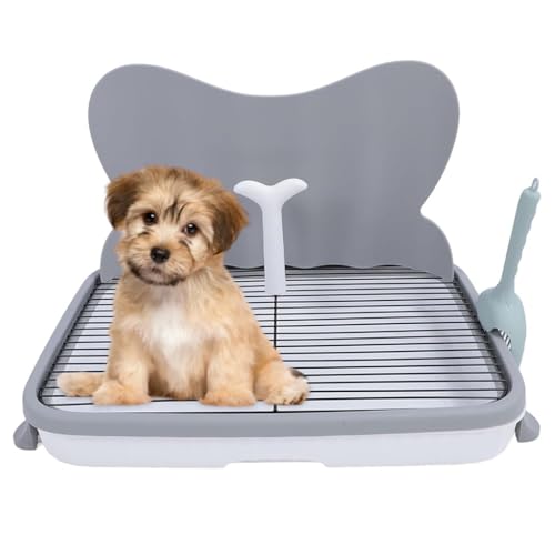 Qpets® Dog Training Toilet, Potty Tray with Poop Shovel Large Mesh Grid Double Layer Detachable Waste Tray Design Dog Potty Training Sanitary Waste Tray with Splash Guard