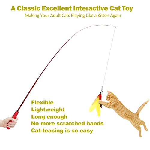Qpets® Cat Teaser Toy Feather for 22PCS Set with 2 Retractable Wand 5 Worm Interactive Toys Kitten Play Chase Activity Exercise