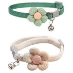 Qpets® Cat Collar with Bell, Adjustable Breakaway Safety Pet Collars, Cute Flower Design Lightweight & Soft Plush Quick Release Adjustable (Green/Beige)