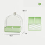 Qpets® 3-in-1 Bird Bath & Feeder Box Bird Cage Mounted Bathing Dome with Dual Food Trays & Grid Perch Platform, BPA-Free Bird Cage Feeder and Bath Station, Removable Cleaning Base, 16x17x18.5cm