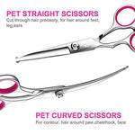 Qpets® Stainless Steel Professional Dog Grooming Shears Set Thinning Straight Curved and Comb for Long Short Hair Cat 8PCS