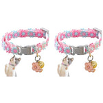 Qpets® Floral Cat Collar Cute Color Flower with Bell Embroidery Handmade Sakura Charm Adjustable Quick Release Small Pet Pink 2PCS