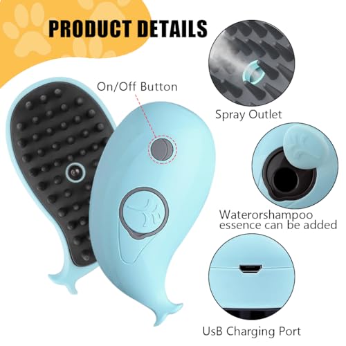 Qpets® Cat Comb, Dog Hair Brush With Steam Massage & Shampoo Infuser, USB Rechargeable Grooming Tool, Soft Bristles, Tangle Remover, Ergonomic Mango Shape, Ideal For Cats & Dogs (2 Pack)