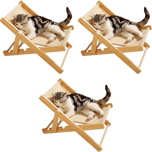 Qpets® Cat Bed Scratcher Sisal Hemp 2 in 1 Adjustable Chair Anti-Slip Durable Wooden 3 PCS