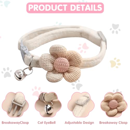 Qpets® Cat Collar Pet Cute Flower with Bell Lovely Quick Release Adjustable Soft Plush Gift 2PCS