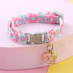 Qpets® Floral Cat Collar Cute Color Flower with Bell Embroidery Handmade Sakura Charm Adjustable Quick Release Small Pet Pink 2PCS
