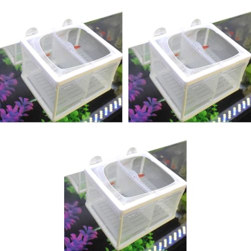 Qpets® Fish Breeding Box Isolation for Betta with Suction Cups Divider Small Aquarium Tank Nylon Mesh DIY Assembling Fry Hatchery Net Breeder 16x14x15CM 3 PCS
