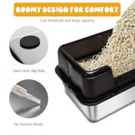 Qpets® Stainless Steel Cat Litter Box, Open Large Cat Litter Box with Cat Litter Scoop & High Side Fence, Anti-Splash Cat Toilet Deepened PP Guard Design Litter Box for Cats Large Size - 50x23x35CM