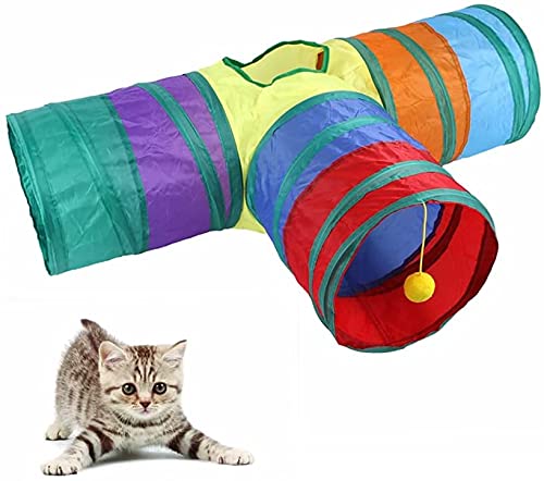 3 Way Rainbow Tunnel Cat Toys Pet Tube Collapsible Play Toy Kitten Toys Cat Playing Toys Indoor Outdoor Kitty Puppy Toys for Puzzle Exercising Hiding Training Toy