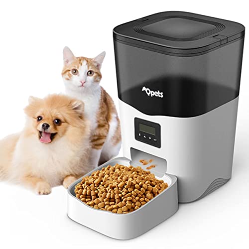 3L Automatic Acrylonitrile Butadiene Styrene Cat Feeder with Voice Recorder, Auto Dog Feeder for Small Medium Cats Dogs with Programmable Time, Dual Power Supply, Dog Bowl(White)