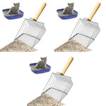 Qpets® Metal Litter Scoop Wooden Handle Fast Sifter Cat Potty Scooper 2 Kinds of Hole for 3-10Mm Clumping Clay 3PCS