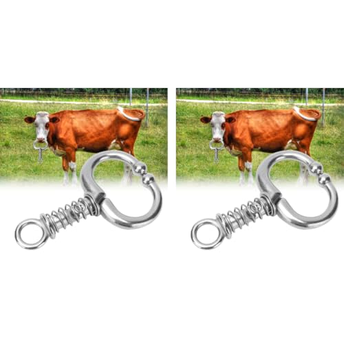Qpets® Cattle Nose Ring No-Piercing Bull Clip-on Stainless Steel Detachable Cows 2 PCS
