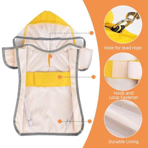 Qpets® Dog Rain Coat Monsoon-Proof Waterproof Design with Clear Wide Brim Hood Reflective Rim Adjustable Elastic Leg Belly Straps Lightweight Anti-Wind for Large Breeds Outdoor Hikes XL 3 PCS