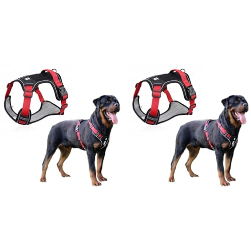 Qpets® Dog Harness No-Pull Pet with Safety Reflective Strip for Dogs Large Size Control Handle Belt Outdoor Oxford Cloth Vest Red XL Suitable for 22.5-45kg 2PCS