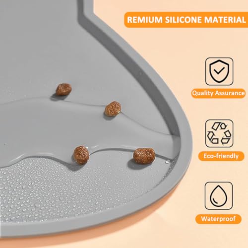 Qpets® Pet Feeding Mat Dog Cat Food Silicone Easy Cleaning Anti-Slip Floor Tray Grey 44x24cm 2 PCS