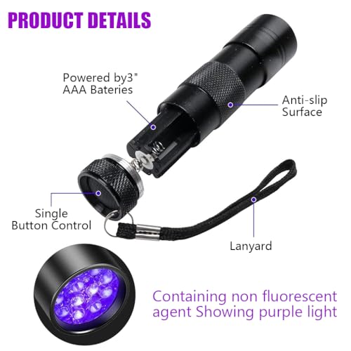 Qpets® UV Light Torch 12 LED UV Portable Flashlight Jade Appraisal Light Detector Lamp, Also Used for Leak, Pet Urine, Bed Bug, Scorpion, Hotel Inspection 2 PCS