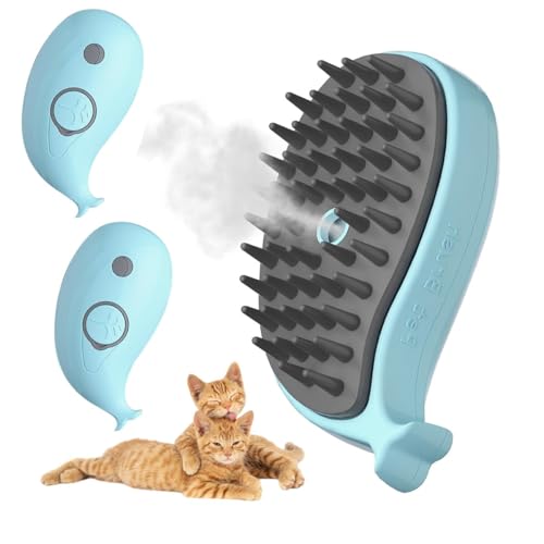 Qpets® Cat Comb, Dog Hair Brush With Steam Massage & Shampoo Infuser, USB Rechargeable Grooming Tool, Soft Bristles, Tangle Remover, Ergonomic Mango Shape, Ideal For Cats & Dogs (2 Pack)