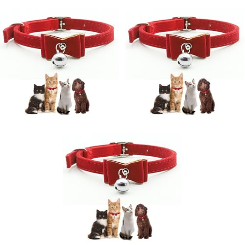 Qpets® Cat Collar, Adjustable Belt, Strong Breakaway Buckle with Bell, Velvet Neck Strap Soft Plush Gift for Cats, Total Length 36CM/14.17in, 3 PCS